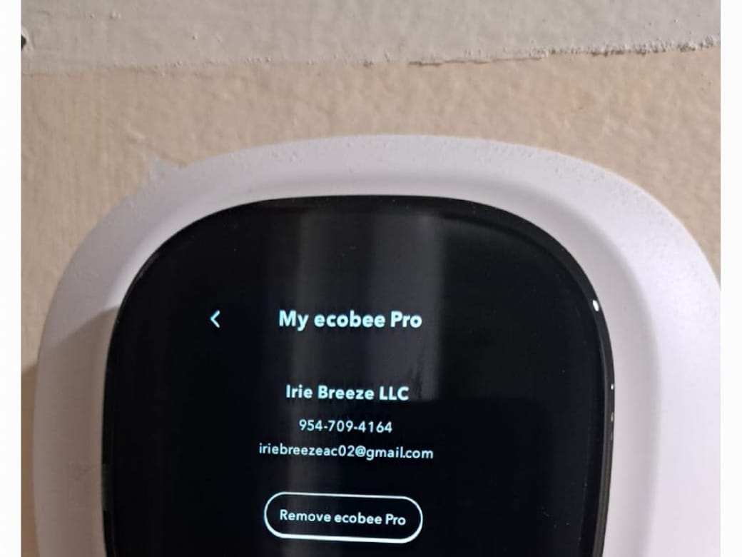 Ecobee smart thermostat installed by Irie Breeze LLC
